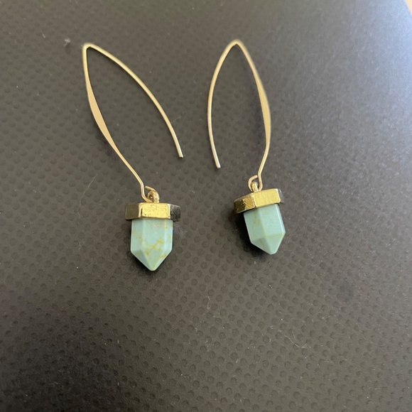 TRADED-Anthropologie Turquoise Gold Dangle Earrings - Picture 2 of 3